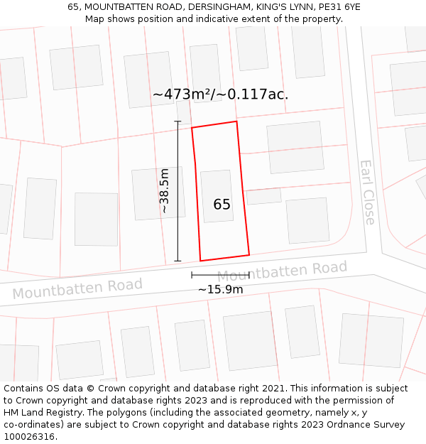 65, MOUNTBATTEN ROAD, DERSINGHAM, KING'S LYNN, PE31 6YE: Plot and title map