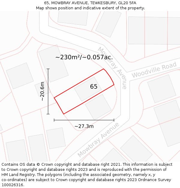 65, MOWBRAY AVENUE, TEWKESBURY, GL20 5FA: Plot and title map