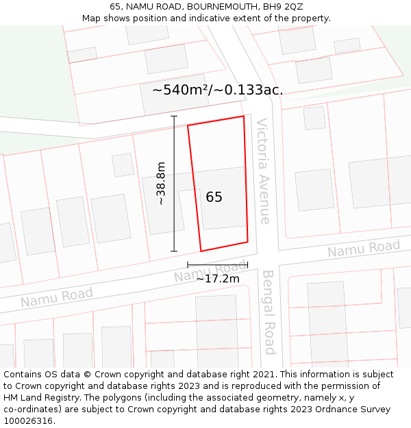 65, NAMU ROAD, BOURNEMOUTH, BH9 2QZ: Plot and title map