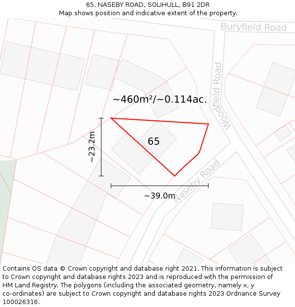 65, NASEBY ROAD, SOLIHULL, B91 2DR: Plot and title map