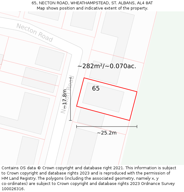65, NECTON ROAD, WHEATHAMPSTEAD, ST. ALBANS, AL4 8AT: Plot and title map