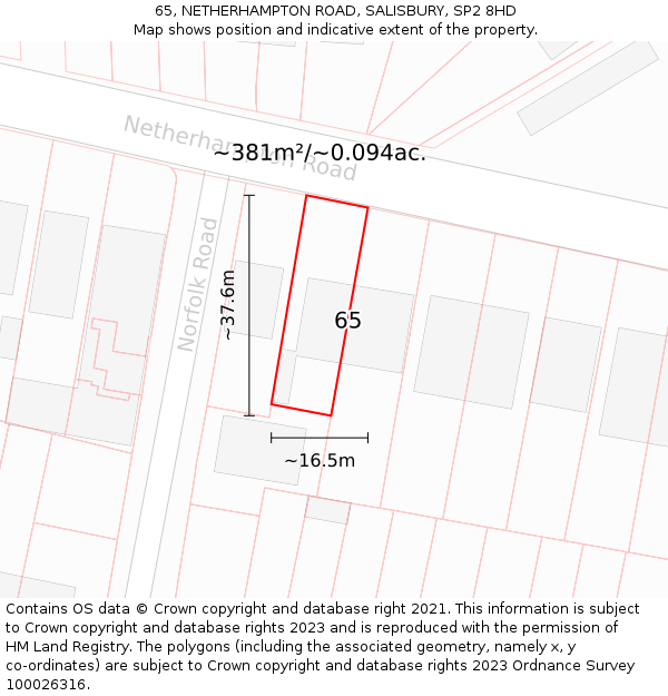 65, NETHERHAMPTON ROAD, SALISBURY, SP2 8HD: Plot and title map