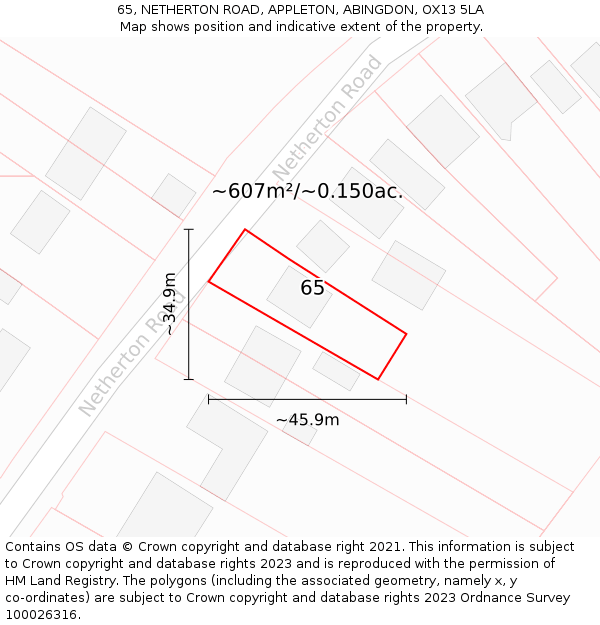 65, NETHERTON ROAD, APPLETON, ABINGDON, OX13 5LA: Plot and title map