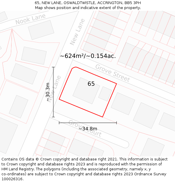 65, NEW LANE, OSWALDTWISTLE, ACCRINGTON, BB5 3PH: Plot and title map