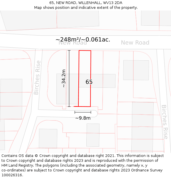 65, NEW ROAD, WILLENHALL, WV13 2DA: Plot and title map