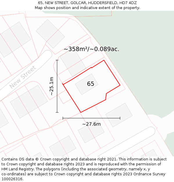 65, NEW STREET, GOLCAR, HUDDERSFIELD, HD7 4DZ: Plot and title map