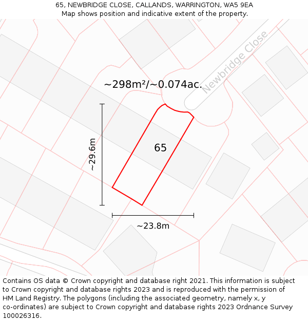 65, NEWBRIDGE CLOSE, CALLANDS, WARRINGTON, WA5 9EA: Plot and title map