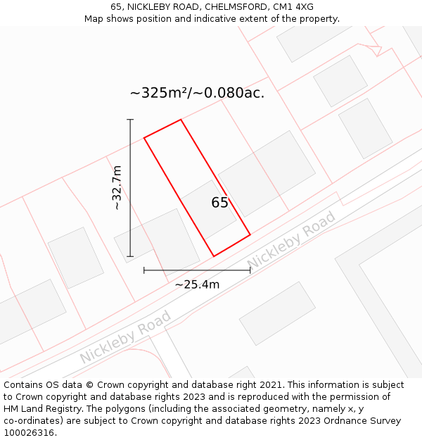 65, NICKLEBY ROAD, CHELMSFORD, CM1 4XG: Plot and title map