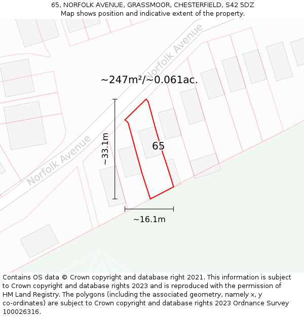 65, NORFOLK AVENUE, GRASSMOOR, CHESTERFIELD, S42 5DZ: Plot and title map