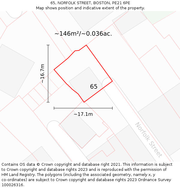 65, NORFOLK STREET, BOSTON, PE21 6PE: Plot and title map