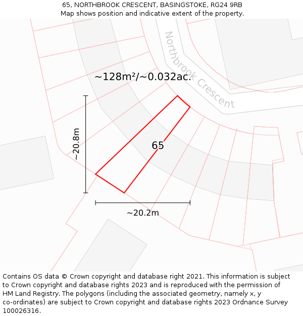 65, NORTHBROOK CRESCENT, BASINGSTOKE, RG24 9RB: Plot and title map