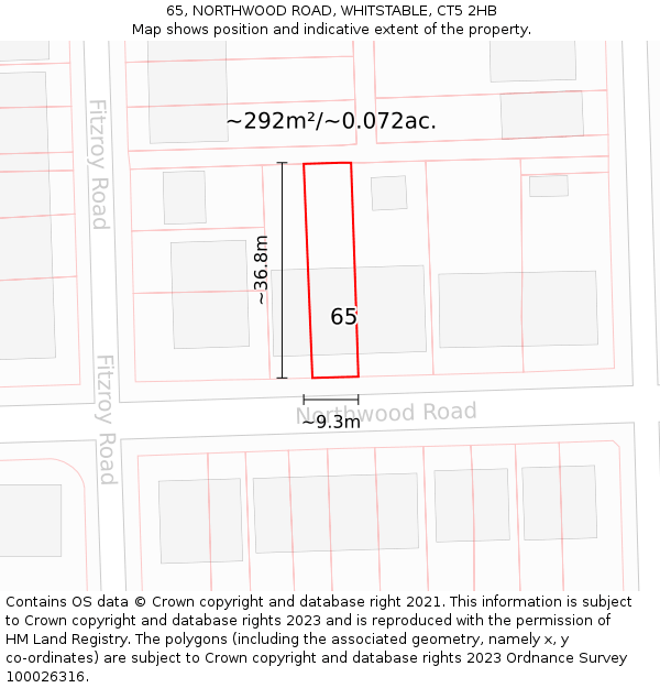 65, NORTHWOOD ROAD, WHITSTABLE, CT5 2HB: Plot and title map