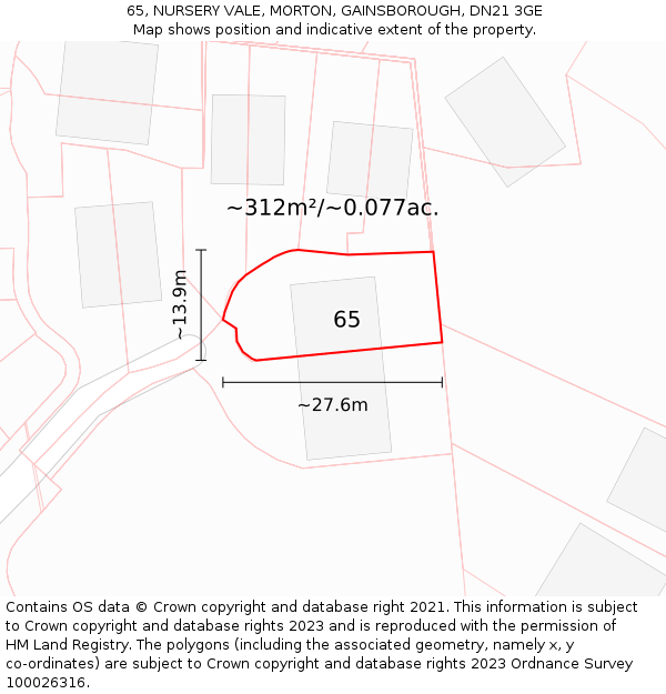 65, NURSERY VALE, MORTON, GAINSBOROUGH, DN21 3GE: Plot and title map