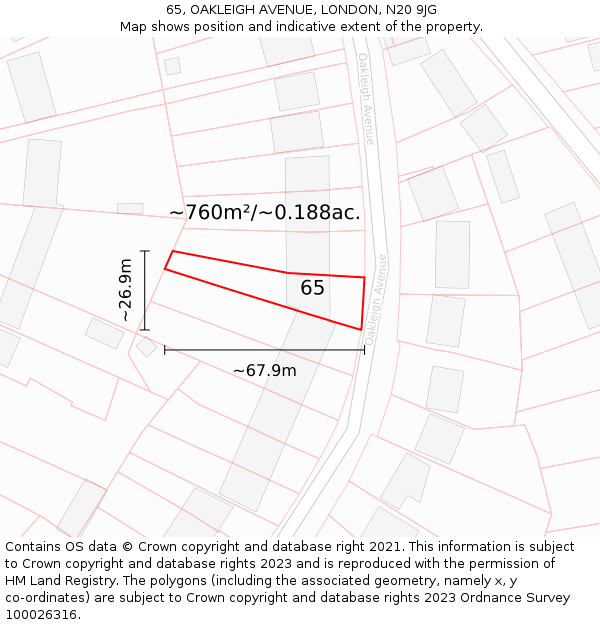 65, OAKLEIGH AVENUE, LONDON, N20 9JG: Plot and title map