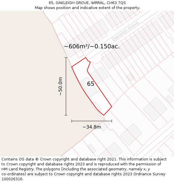 65, OAKLEIGH GROVE, WIRRAL, CH63 7QS: Plot and title map