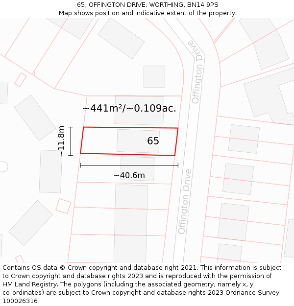 65, OFFINGTON DRIVE, WORTHING, BN14 9PS: Plot and title map