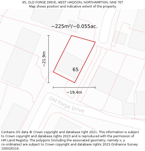 65, OLD FORGE DRIVE, WEST HADDON, NORTHAMPTON, NN6 7ET: Plot and title map