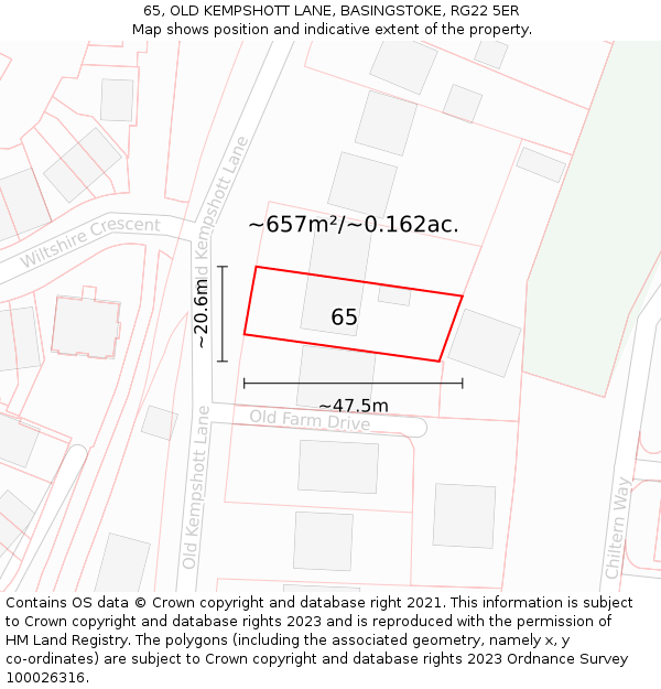 65, OLD KEMPSHOTT LANE, BASINGSTOKE, RG22 5ER: Plot and title map