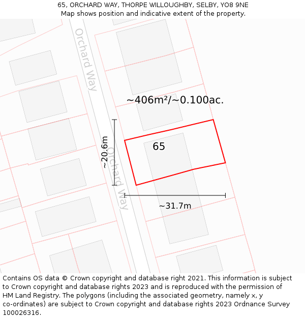65, ORCHARD WAY, THORPE WILLOUGHBY, SELBY, YO8 9NE: Plot and title map