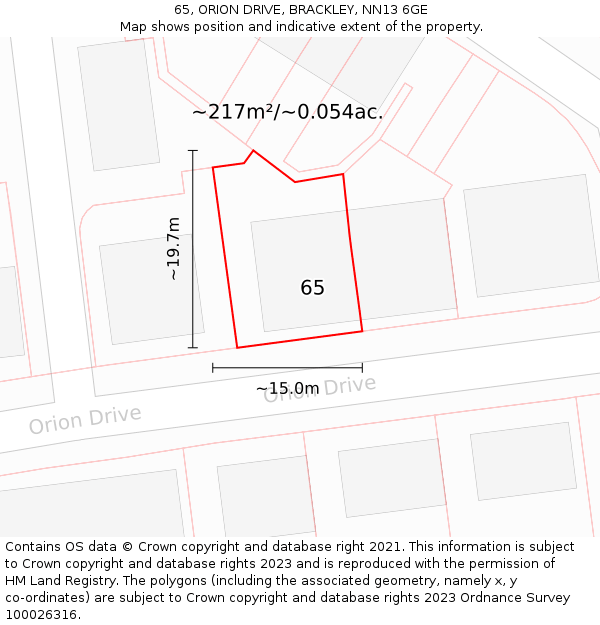 65, ORION DRIVE, BRACKLEY, NN13 6GE: Plot and title map