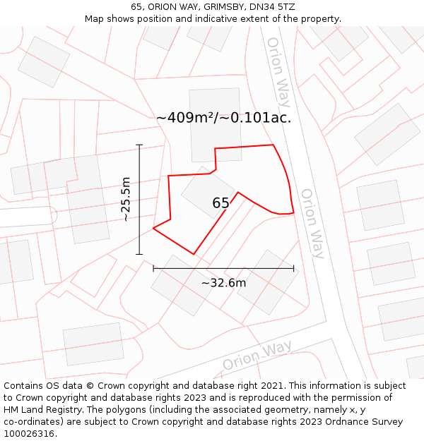 65, ORION WAY, GRIMSBY, DN34 5TZ: Plot and title map
