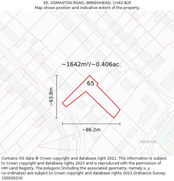 65, OSMASTON ROAD, BIRKENHEAD, CH42 8LR: Plot and title map