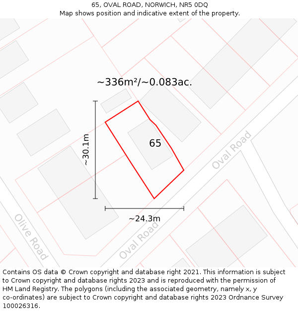65, OVAL ROAD, NORWICH, NR5 0DQ: Plot and title map