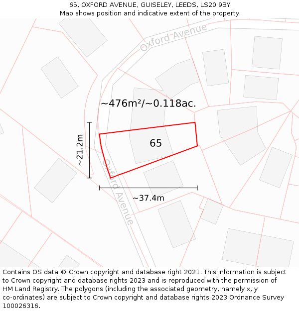 65, OXFORD AVENUE, GUISELEY, LEEDS, LS20 9BY: Plot and title map