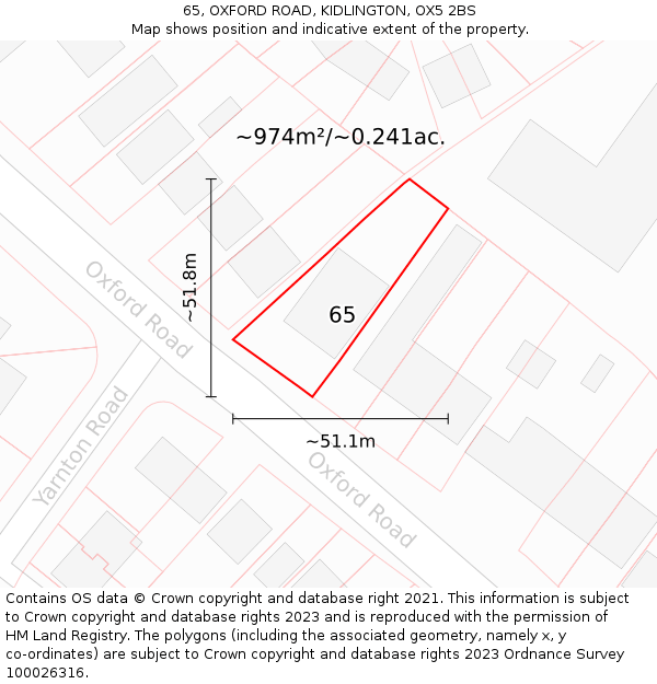 65, OXFORD ROAD, KIDLINGTON, OX5 2BS: Plot and title map