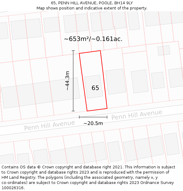 65, PENN HILL AVENUE, POOLE, BH14 9LY: Plot and title map