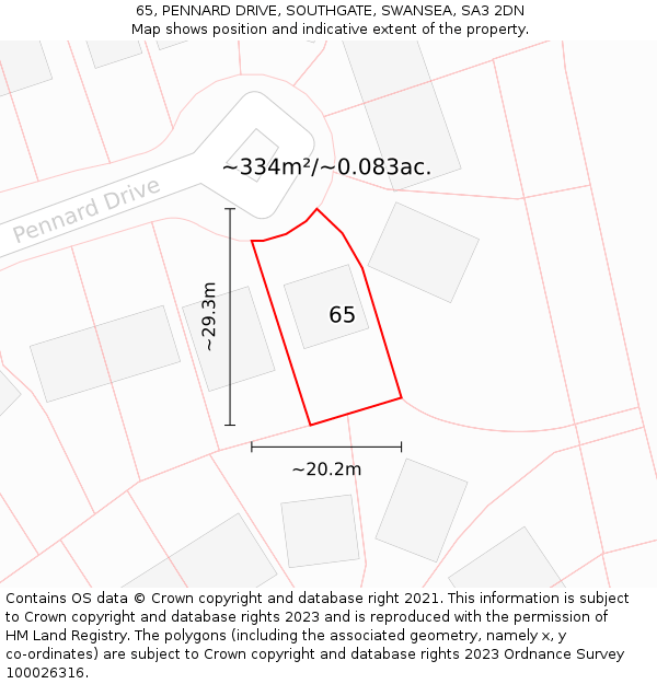 65, PENNARD DRIVE, SOUTHGATE, SWANSEA, SA3 2DN: Plot and title map