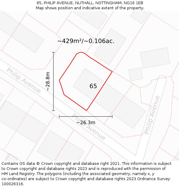 65, PHILIP AVENUE, NUTHALL, NOTTINGHAM, NG16 1EB: Plot and title map