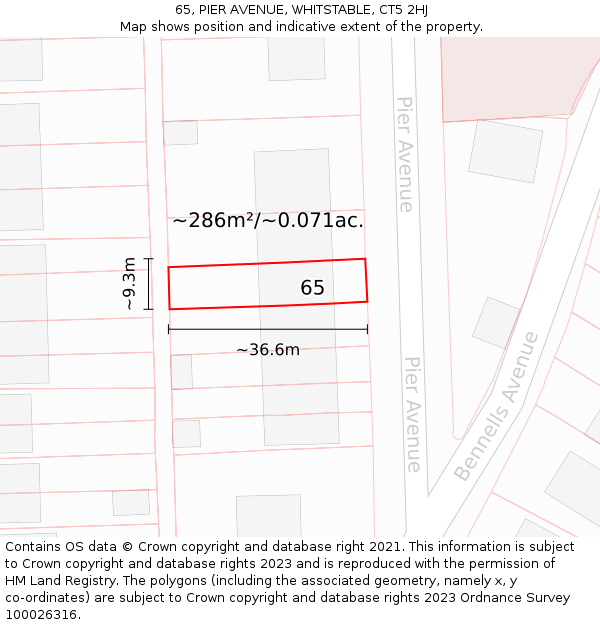 65, PIER AVENUE, WHITSTABLE, CT5 2HJ: Plot and title map