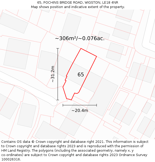 65, POCHINS BRIDGE ROAD, WIGSTON, LE18 4NR: Plot and title map