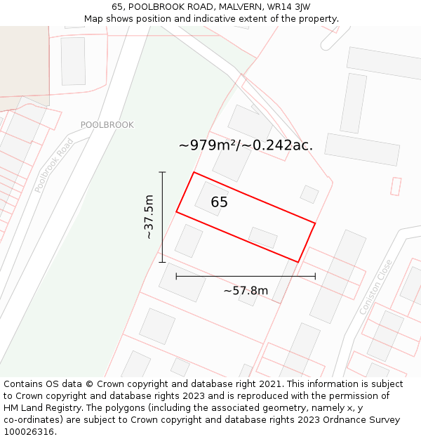 65, POOLBROOK ROAD, MALVERN, WR14 3JW: Plot and title map