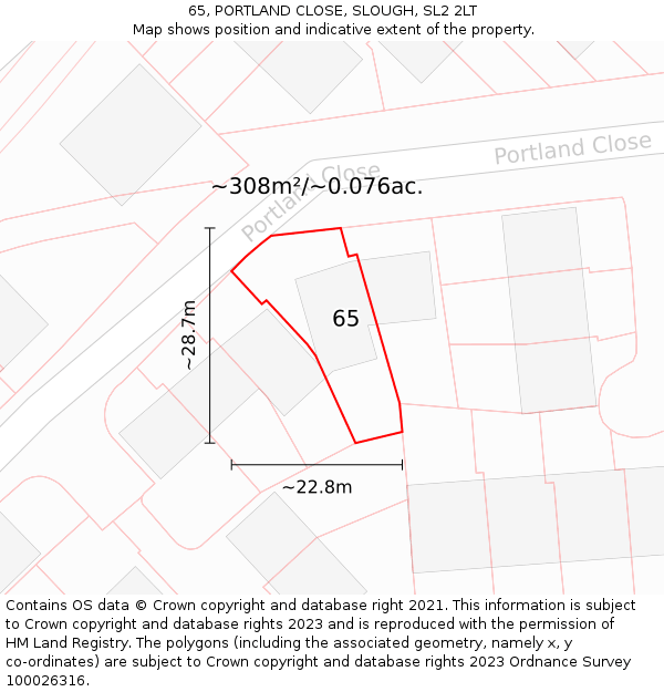 65, PORTLAND CLOSE, SLOUGH, SL2 2LT: Plot and title map