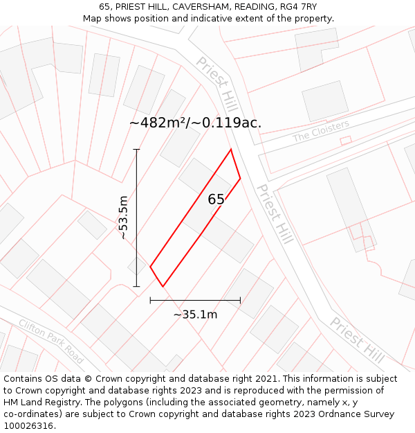65, PRIEST HILL, CAVERSHAM, READING, RG4 7RY: Plot and title map