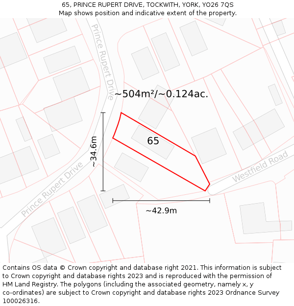 65, PRINCE RUPERT DRIVE, TOCKWITH, YORK, YO26 7QS: Plot and title map