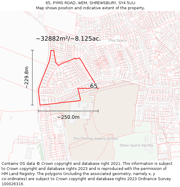 65, PYMS ROAD, WEM, SHREWSBURY, SY4 5UU: Plot and title map