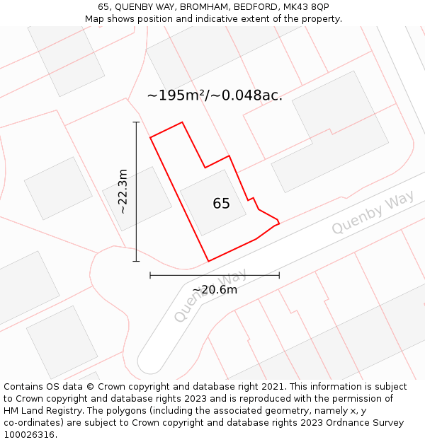 65, QUENBY WAY, BROMHAM, BEDFORD, MK43 8QP: Plot and title map
