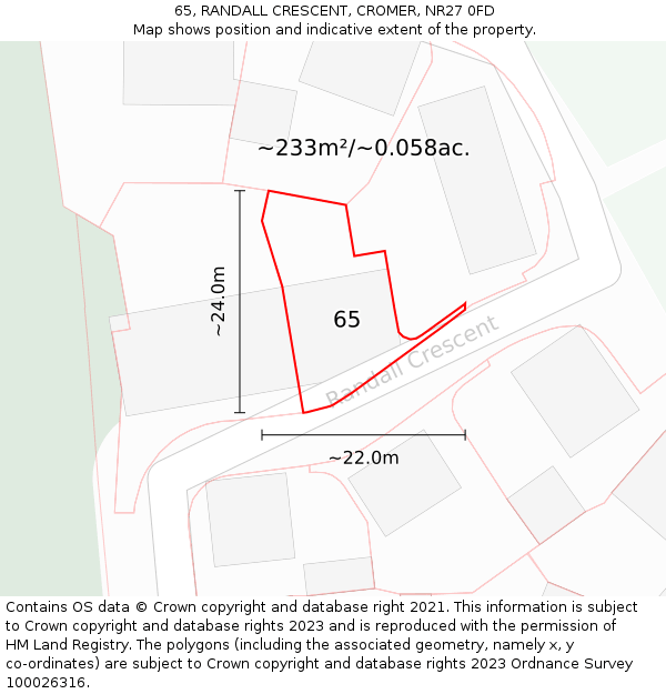 65, RANDALL CRESCENT, CROMER, NR27 0FD: Plot and title map