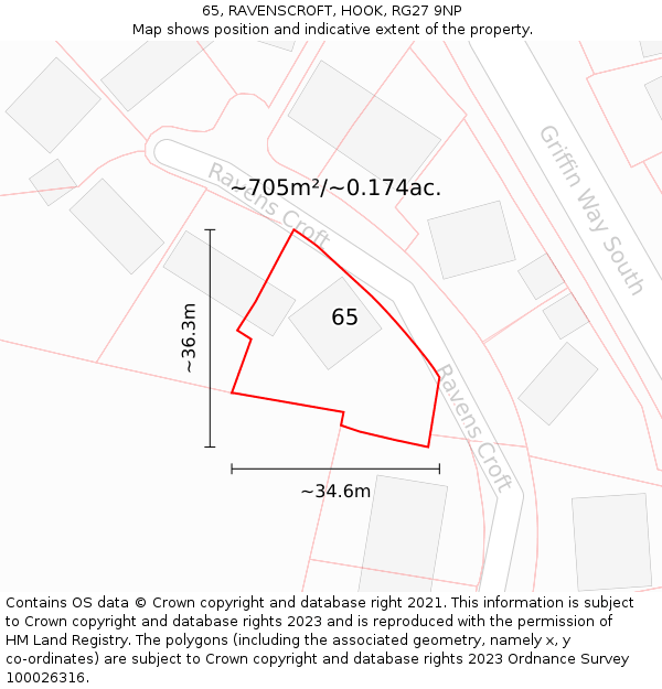 65, RAVENSCROFT, HOOK, RG27 9NP: Plot and title map