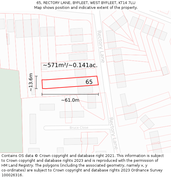 65, RECTORY LANE, BYFLEET, WEST BYFLEET, KT14 7LU: Plot and title map