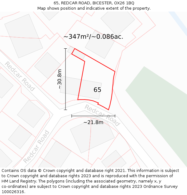 65, REDCAR ROAD, BICESTER, OX26 1BQ: Plot and title map