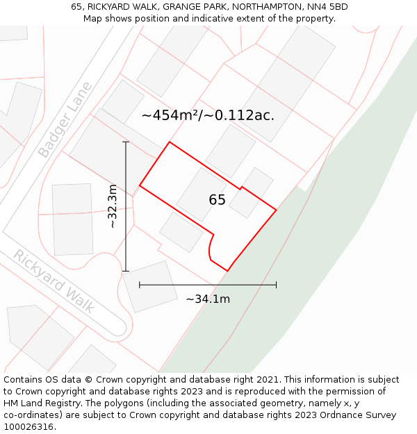 65, RICKYARD WALK, GRANGE PARK, NORTHAMPTON, NN4 5BD: Plot and title map