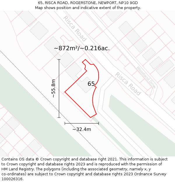 65, RISCA ROAD, ROGERSTONE, NEWPORT, NP10 9GD: Plot and title map