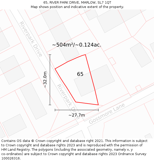 65, RIVER PARK DRIVE, MARLOW, SL7 1QT: Plot and title map