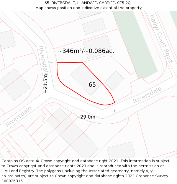 65, RIVERSDALE, LLANDAFF, CARDIFF, CF5 2QL: Plot and title map