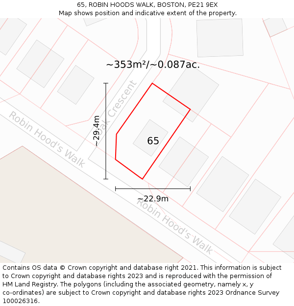 65, ROBIN HOODS WALK, BOSTON, PE21 9EX: Plot and title map