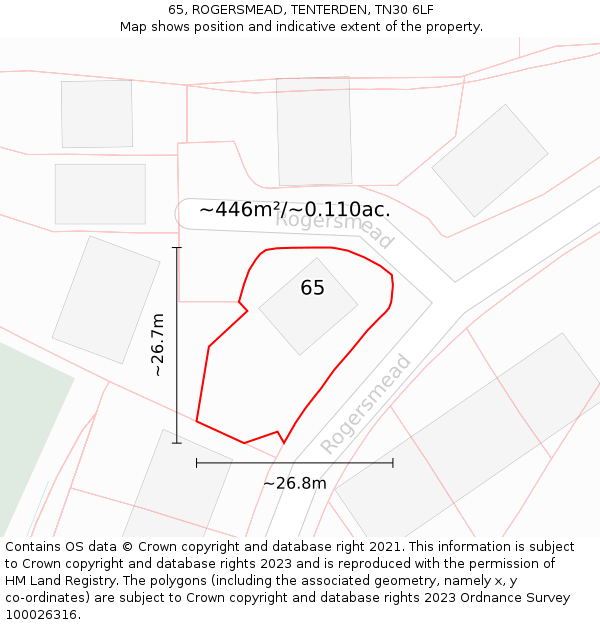 65, ROGERSMEAD, TENTERDEN, TN30 6LF: Plot and title map